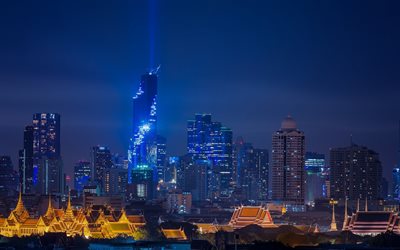 Bangkok, MahaNakhon, State Tower, natt, skyskrapor, stadsbilden, Thailand