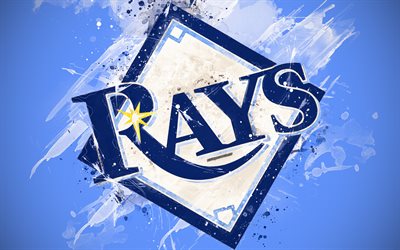tampa bay rays, 4k, grunge, kunst, logo, american baseball club, mlb, blauer hintergrund, emblem, st petersburg, florida, usa, major league baseball, american league, kreative kunst
