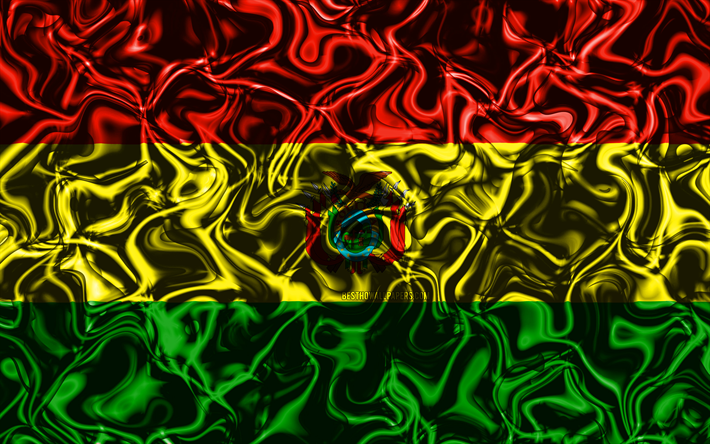 4k, Flag of Bolivia, abstract smoke, South America, national symbols, Bolivian flag, 3D art, Bolivia 3D flag, creative, South American countries, Bolivia