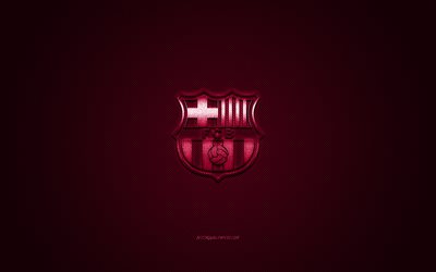 FC Barcelona, Spanish football club, burgundy metallic logo, burgundy carbon fiber background, Barcelona, Catalonia, Spain, La Liga, football