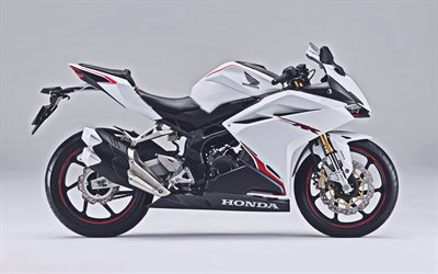 Honda CBR250R, 4k, vista lateral, en el 2019 bicicletas, sportsbikes, 2019 Honda CBR250R, japon&#233;s de motocicletas, blanco CBR250R, Honda