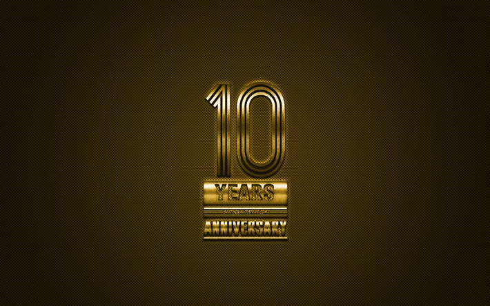 10 Anniversary, golden stylish symbol, golden 10 Anniversary sign, golden background, creative art, Anniversary Symbols
