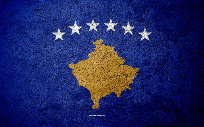 Kosovon lippu, betoni rakenne, kivi tausta, Euroopassa, Kosovo, liput kivi