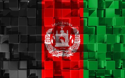 Flagg i Afghanistan, 3d-flagga, 3d kuber konsistens, Flaggor fr&#229;n l&#228;nder i Asien, 3d-konst, Afghanistan, Asien, 3d-textur, Afghanistan flagga