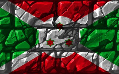 Burundi bandeira, brickwall, 4k, Pa&#237;ses da &#225;frica, s&#237;mbolos nacionais, Bandeira do Burundi, criativo, Burundi, &#193;frica, Burundi 3D bandeira
