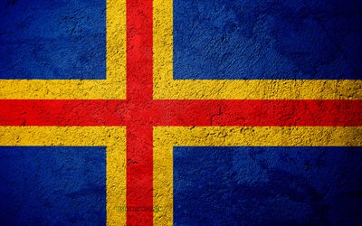 Flag of Aland Islands, concrete texture, stone background, Aland Islands flag, Europe, Aland Islands, flags on stone