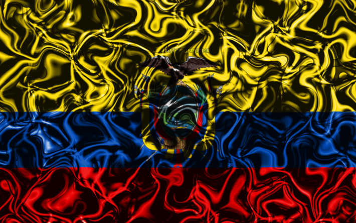 4k, Lipun Ecuador, abstrakti savun, Etel&#228;-Amerikassa, kansalliset symbolit, Ecuadorin lippu, 3D art, Ecuador 3D flag, luova, Etel&#228;-Amerikan maissa, Ecuador