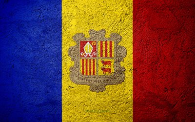 Bandera de Andorra, de hormig&#243;n de textura, de piedra de fondo, bandera de Andorra, Europa, alemania, Andorra, banderas en piedra