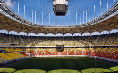 Arena Nationala, stade de football, National Arena de Bucarest, en Roumanie, vue de l&#39;int&#233;rieur, terrain de football, Euro 2020 stades