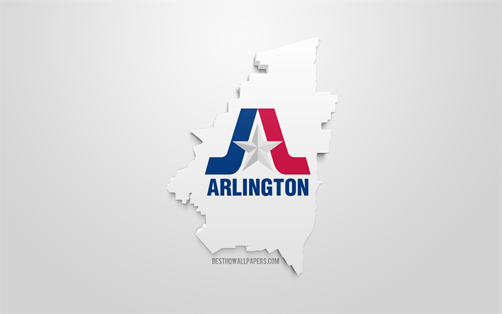 Arlington kartta siluetti, 3d flag of Arlington, Amerikkalainen kaupunki, 3d art, Arlington 3d flag, Virginia, USA, Arlington, maantiede, liput YHDYSVALTAIN kaupungeissa