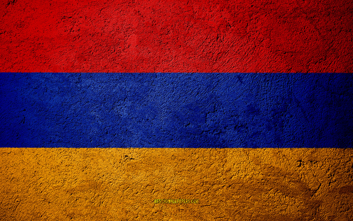 Flag of Armenia, concrete texture, stone background, Armenia flag, Europe, Armenia, flags on stone