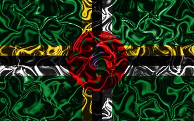4k, Flag of Dominica, abstract smoke, North America, national symbols, Dominica flag, 3D art, Dominica 3D flag, creative, North American countries, Dominica