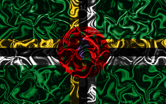4k, la Bandera de Dominica, resumen de humo, Am&#233;rica del Norte, los s&#237;mbolos nacionales, Dominica bandera, arte 3D, Dominica 3D de la bandera, creativo, pa&#237;ses de Am&#233;rica del Norte, Dominica