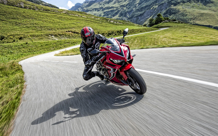 Honda CBR650R, 2019, moto de sport, rouge CBR650R, japonais de motos sportives, Honda, une route de montagne