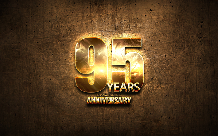 95 Years Anniversary, golden signs, anniversary concepts, brown metal background, 95th anniversary, creative, Golden 95 anniversary sign