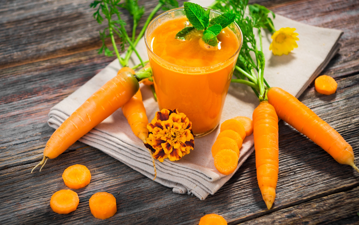 carrot smoothie, 4k, vegetables, carrots, breakfast, smoothie in glassful, healthy food, vegetable smoothies