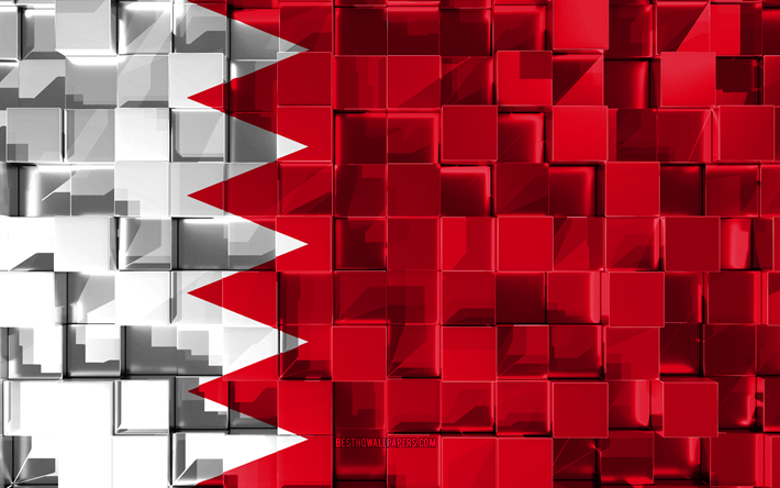 Flag of Bahrain, 3d flag, 3d cubes texture, Flags of Asian countries, 3d art, Bahrain, Asia, 3d texture, Bahrain flag