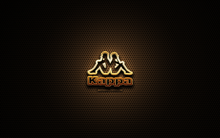 Kappa logo glitter, creativo, griglia di metallo sfondo, logo Kappa, marche, Kappa