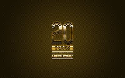 20 Yılını, altın şık sembol&#252;, altın 20 Yılını işaret, altın arka plan, yaratıcı sanat, Yıld&#246;n&#252;m&#252; Simgeleri