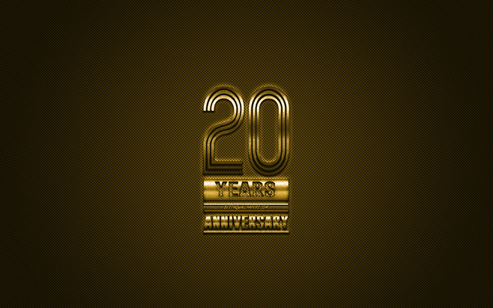 20 Aniversario, de oro elegante s&#237;mbolo, oro 20 Aniversario signo, fondo dorado, arte creativo, Aniversario de S&#237;mbolos