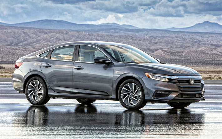 Honda Insigh, 2019, vista frontal, exterior, limousine cinzento, novo tom de cinza Insigh, carros japoneses, Honda