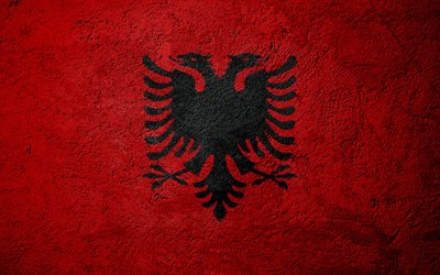 Lippu Albania, betoni rakenne, kivi tausta, Albanian lippu, Euroopassa, Albania, liput kivi