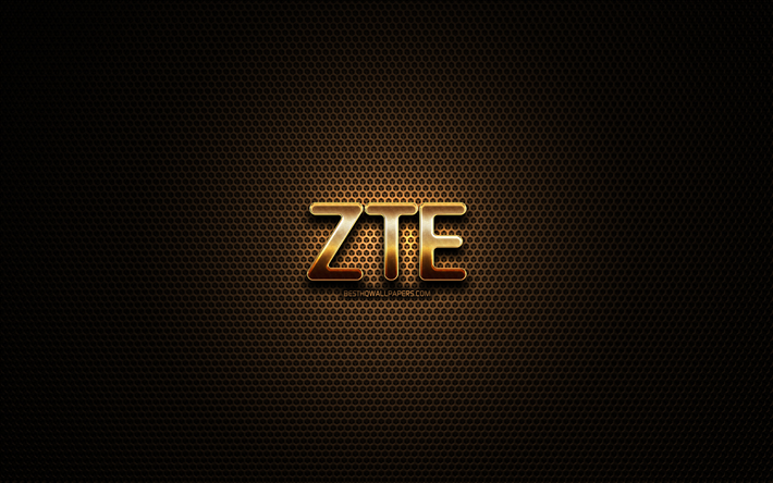 ZTE logo glitter, creativo, griglia di metallo sfondo, ZTE, i logo, i marchi