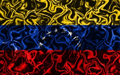 4k, Bandiera del Venezuela, astratto fumo, Sud America, simboli nazionali, bandiera Venezuelana, 3D arte, Venezuela 3D, bandiera, creativo, paesi del Sud america, Venezuela