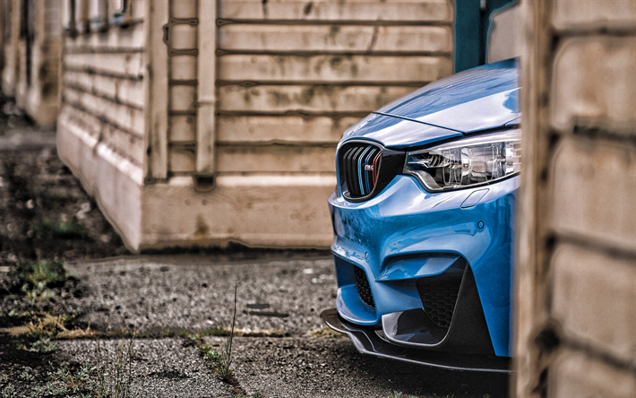 BMW M4, 2019, bleu coup&#233; sport, tuning M4, M package, bleu nouveau M4, les voitures de sport allemandes, BMW