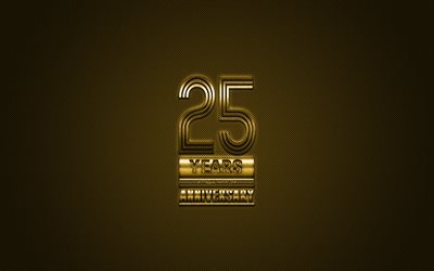 25 Anniversary, golden stylish symbol, golden 25 Anniversary sign, golden background, creative art, Anniversary Symbols