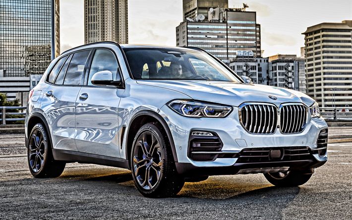BMW X5, 2019, blanc VUS de luxe de, nouveau blanc X5, ext&#233;rieur, vue de face, voitures allemandes, BMW