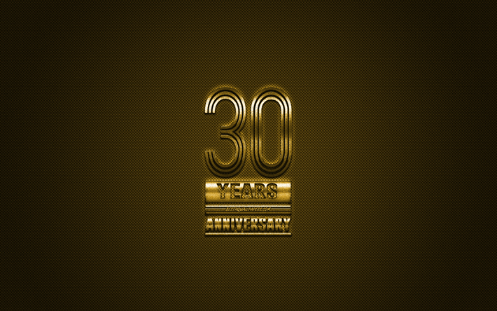 30 Aniversario, oro elegante s&#237;mbolo, de oro 30 Aniversario signo, fondo dorado, arte creativo, Aniversario de S&#237;mbolos