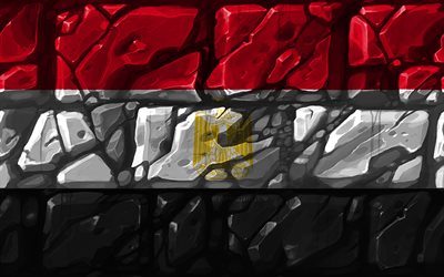 Bandiera egiziana, brickwall, 4k, i paesi Africani, simboli nazionali, Bandiera dell&#39;Egitto, creativo, Egitto, Africa, Egitto 3D bandiera