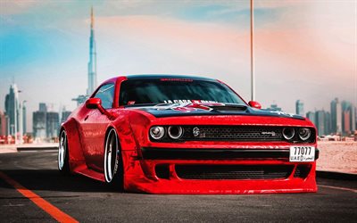 Clinched, tuning, Dodge Challenger SRT Hellcat, 2019 cars, supercars, Vossen Wheels, 2019 Dodge Challenger, american cars, lowrider, Dodge