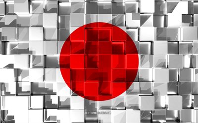 Lipun Japani, 3d-lippu, 3d kuutiot rakenne, Japanin lippu, Liput Aasian maat, 3d art, Japani, Aasiassa, 3d-rakenne
