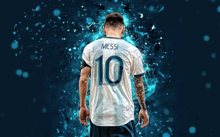 Lionel Messi, vista posterior, Argentina equipo nacional de f&#250;tbol de 2019 Copa Am&#233;rica, a las estrellas del f&#250;tbol, el arte abstracto, Leo Messi, el f&#250;tbol, Messi, Argentina Equipo Nacional