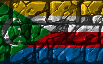 Comoros flag, brickwall, 4k, African countries, national symbols, Flag of Comoros, creative, Comoros, Africa, Comoros 3D flag