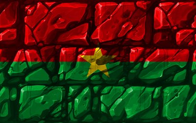 Burkina Faso, yaratıcı, Afrika, Burkina Faso 3D bayrak Burkina Faso bayrağı, brickwall, 4k, Afrika &#252;lkeleri, ulusal semboller, Bayrak