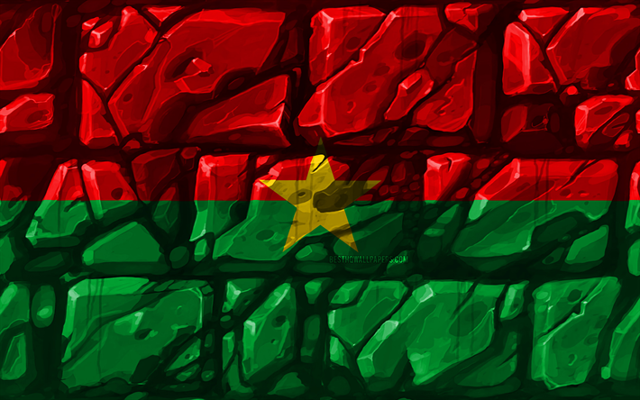 Burkina Faso flag, brickwall, 4k, African countries, national symbols, Flag of Burkina Faso, creative, Burkina Faso, Africa, Burkina Faso 3D flag