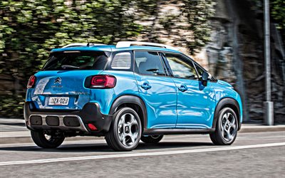 Citroen C3 Aircross, 2019, rear view, exterior, compact crossover, new blue C3 Aircross, french cars, Citroen