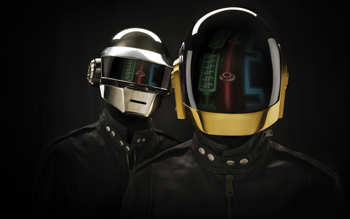 Daft Punk, fan art, la oscuridad, creativo, m&#250;sico franc&#233;s, superestrellas, Daft Punk siluetas, Thomas Bangalter, estrellas de la m&#250;sica, Guillaume Manuel de Homem-Christo
