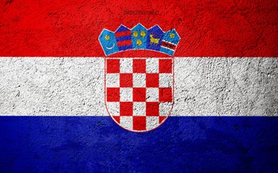 Bandiera della Croazia, cemento texture di pietra, sfondo, Croazia, bandiera, Europa, bandiere su pietra, la bandiera croata