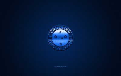 Cruzeiro EC, Brazilian football club, blu metallizzato con logo, blu in fibra di carbonio sfondo, Belo Horizonte, in Brasile, in Serie A, il calcio, il Cruzeiro FC, il Cruzeiro Esporte Clube