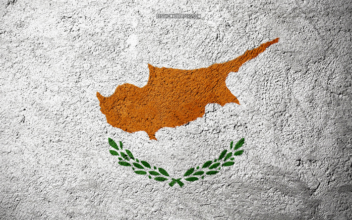 Taş &#252;zerinde Kıbrıs bayrağı, beton doku, taş, arka plan, Kıbrıs bayrak, Avrupa, Kıbrıs bayrakları