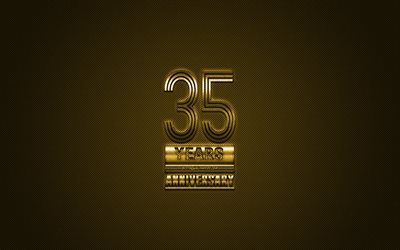 35 Anniversary, golden stylish symbol, 35 Anniversary sign, golden background, creative art, Anniversary Symbols