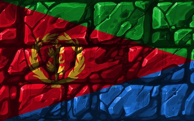 Eritreanska flagga, brickwall, 4k, Afrikanska l&#228;nder, nationella symboler, Flaggan i Eritrea, kreativa, Eritrea, Afrika, Eritrea 3D-flagga