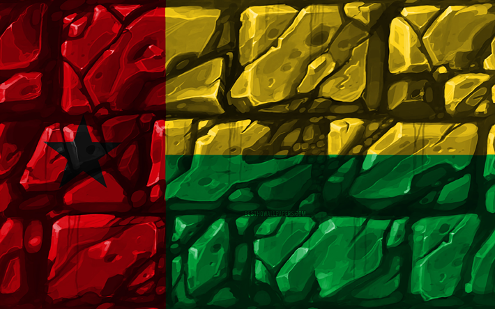 Gine-Bissau bayrağı, brickwall, 4k, Afrika &#252;lkeleri, ulusal semboller, Bayrak, Gine-Bissau, yaratıcı, Afrika, Gine-Bissau 3D bayrak