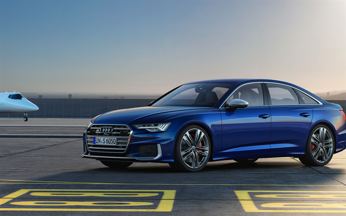 Audi S6, en 2020, &#224; l&#39;ext&#233;rieur, vue de face, bleu, bleu berline S6, voitures allemandes, la nouvelle bleu A6, Audi