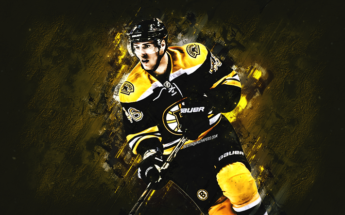 David Krejci, ceco, giocatore di hockey, Boston Bruins, NHL, USA, ritratto, pietra gialla sfondo, hockey