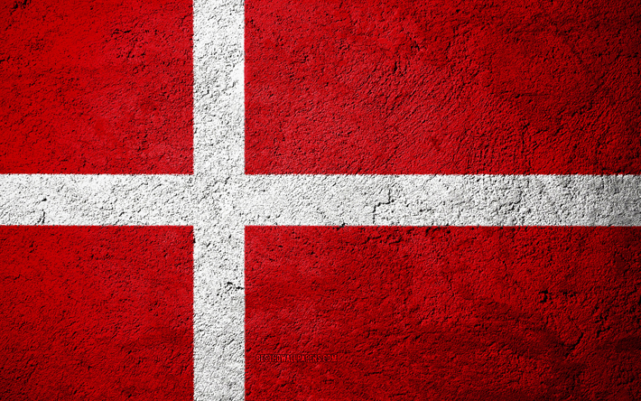 Flag of Denmark, concrete texture, stone background, Denmark flag, Europe, Denmark, flags on stone